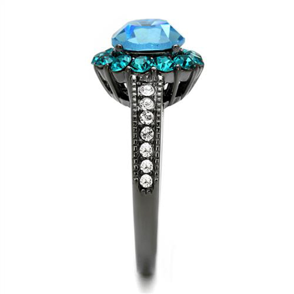 ARTK2716 Light Black Stainless Steel 3.22 Ct Multi Color Crystal Halo Engagement Ring